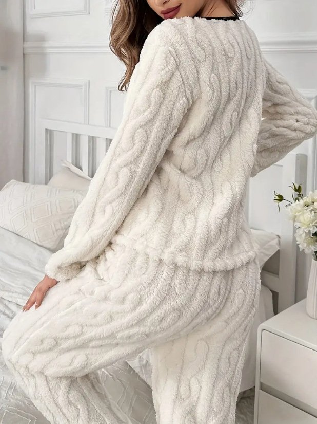 Plain Fluff/Granular Fleece Fabric Simple Lounge Set
