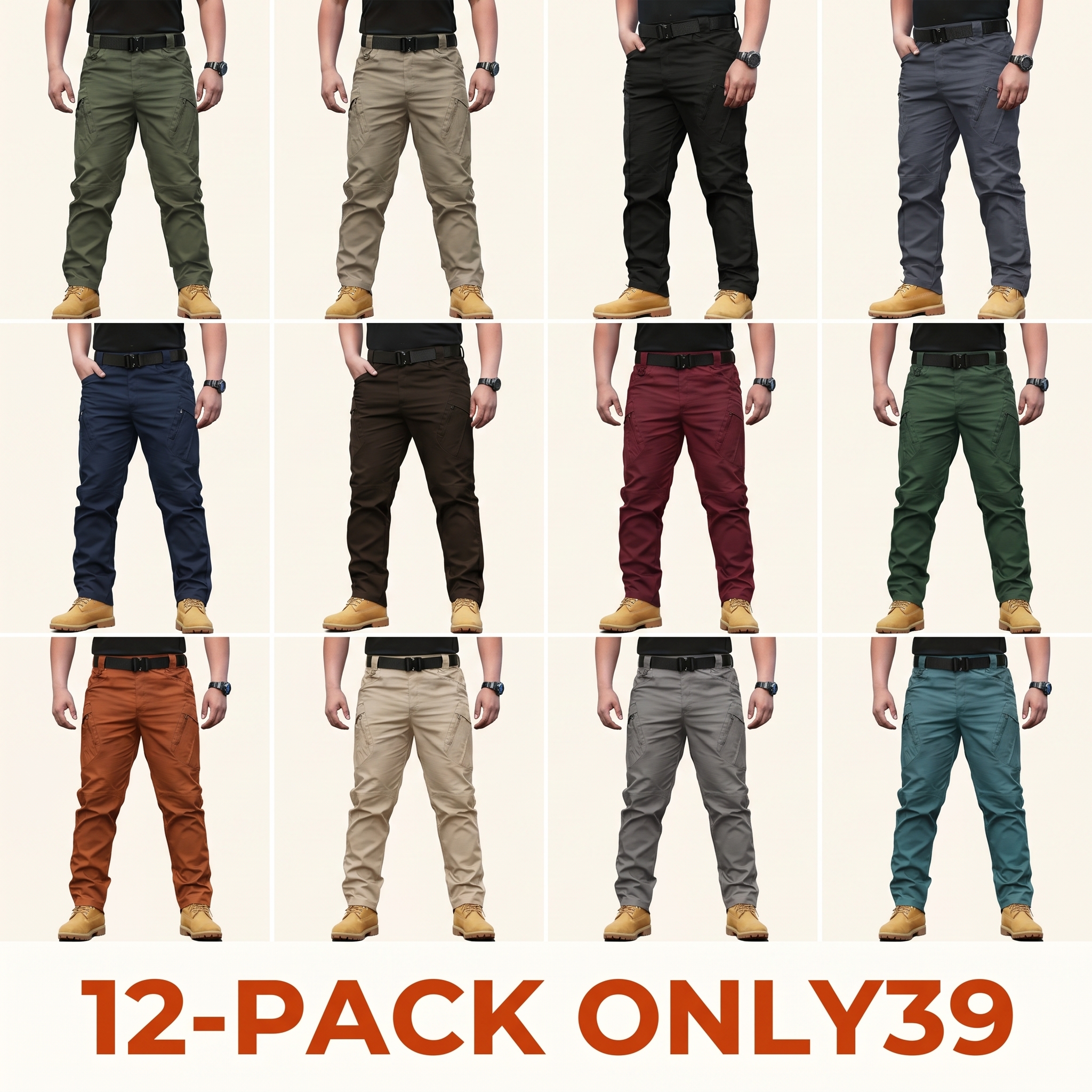 Men's Tactical Cargo Pants — Combat-Inspired Versatility, Mid-Rise Elastic Pull-On Design, Multi-Pocket Configuration