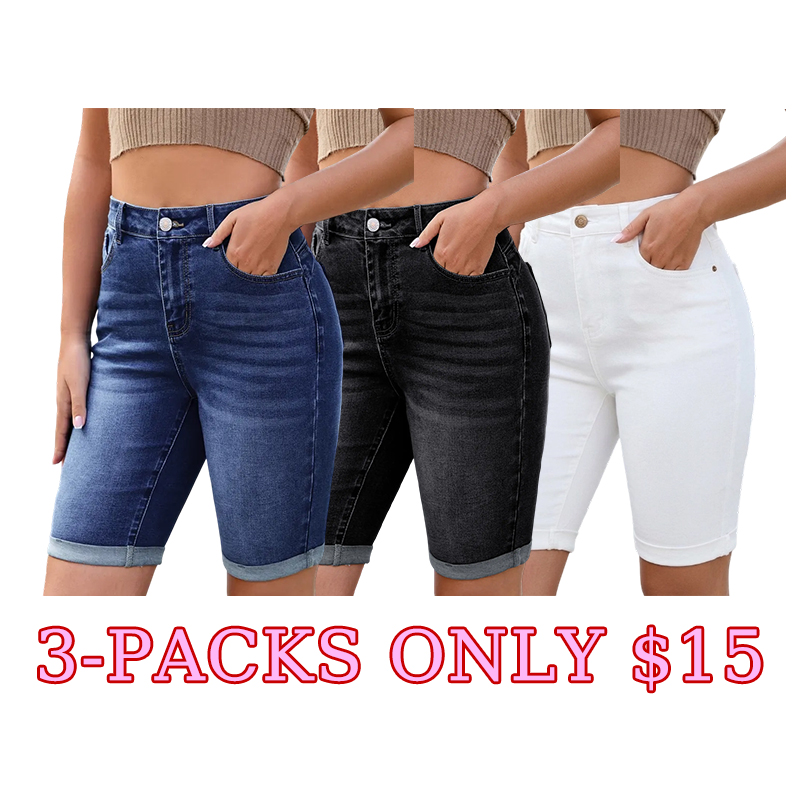Women’s High‑Waisted Stretch Bermuda Jean Shorts