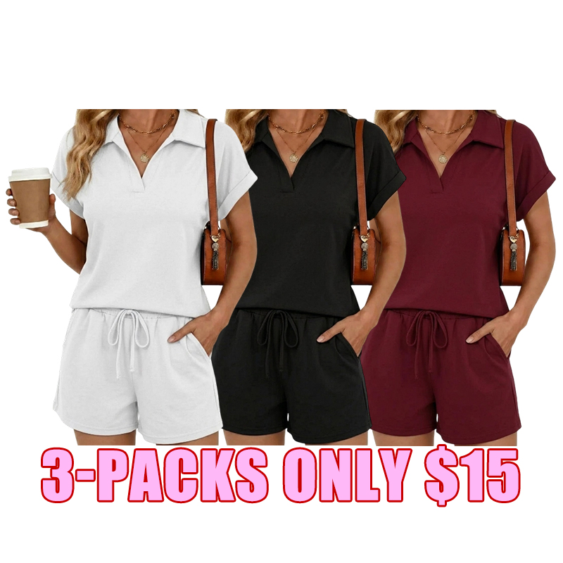Women's Everyday Lounge V-Neck Shorts 2 Piece Set