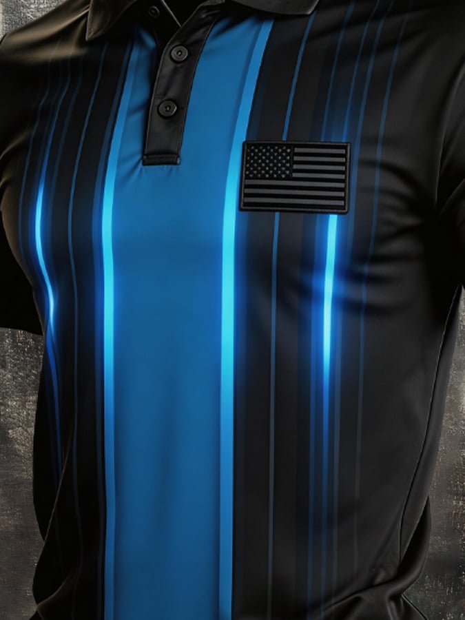 Men's Retro Patriot Color Block Polo Collar Short Sleeve
