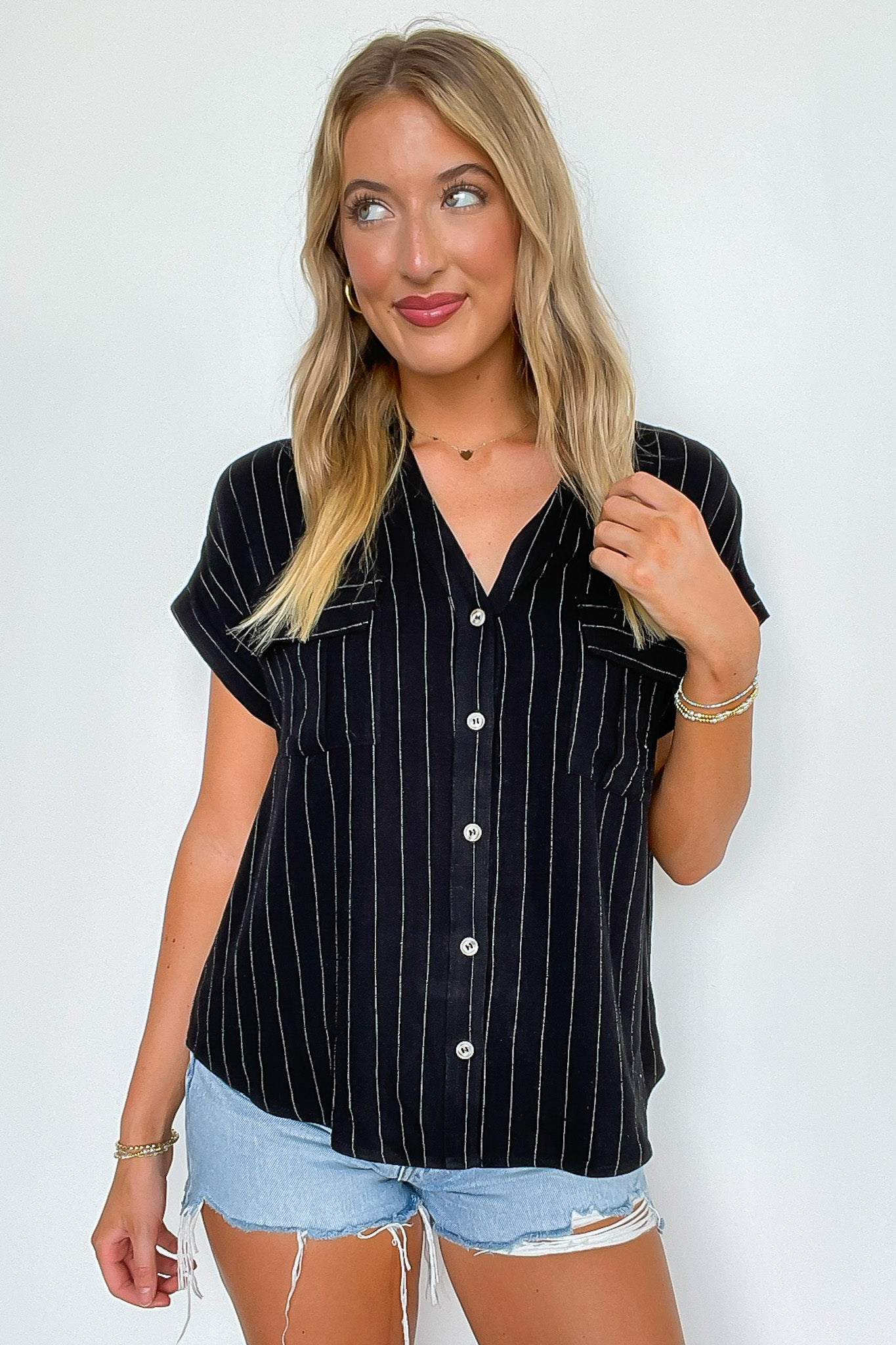 Pinstripe Dolman V-Neck Top