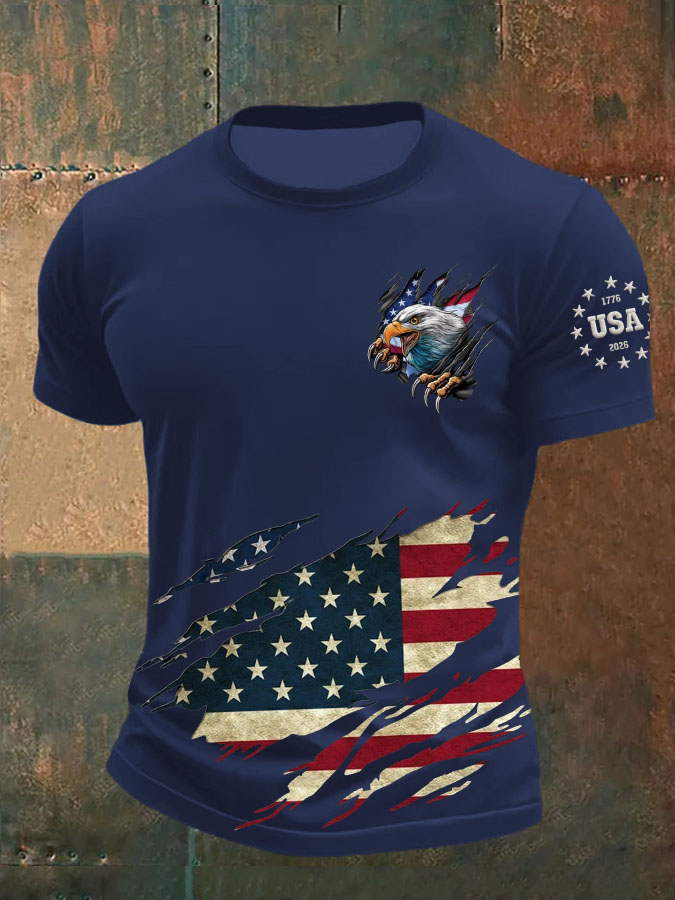 Men's 250th Anniversary Flag Printed Casual T-shirt