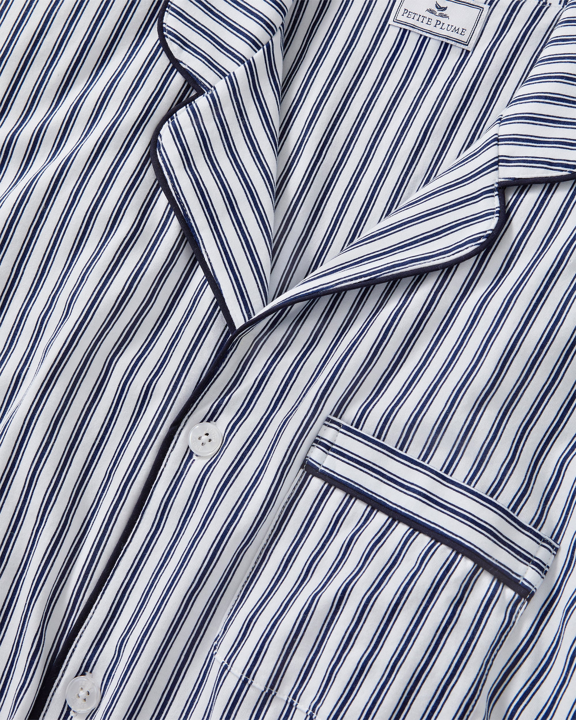 Men's Pima Pajama Short Set in Navy French Ticking