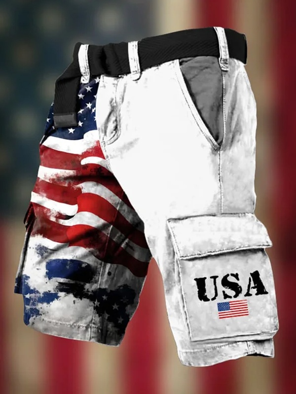 Men's USA Flag Independence Day Print Denim-Like Casual Shorts
