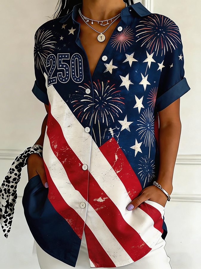 Women's Casual Flag Art Printed Shirt