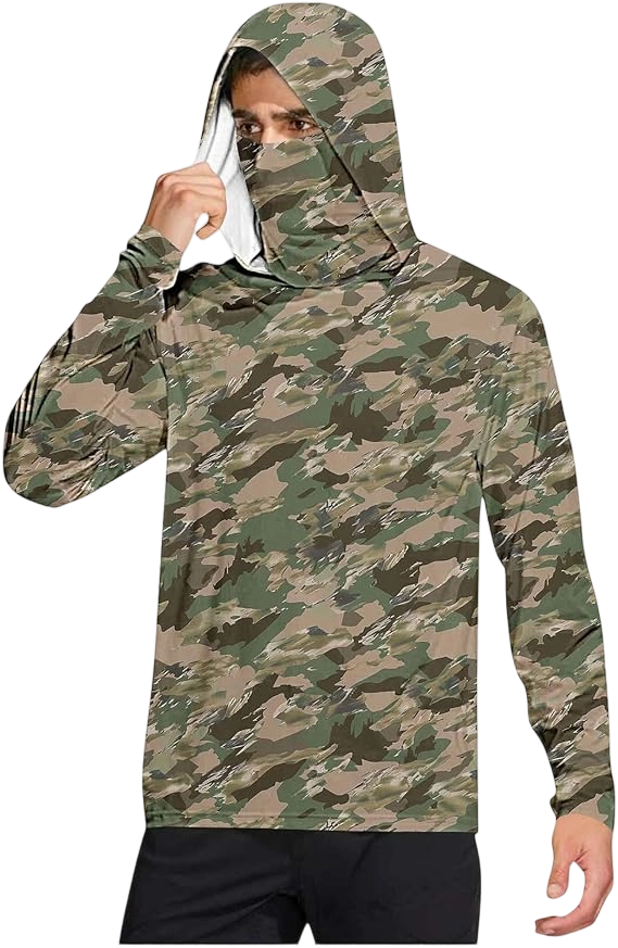 Long Sleeve Sun Shirt Men UPF 50+ Rash Guard Cooling Fishing Hoodies with Mask Casual Summer UV SPF Hiking Blouses