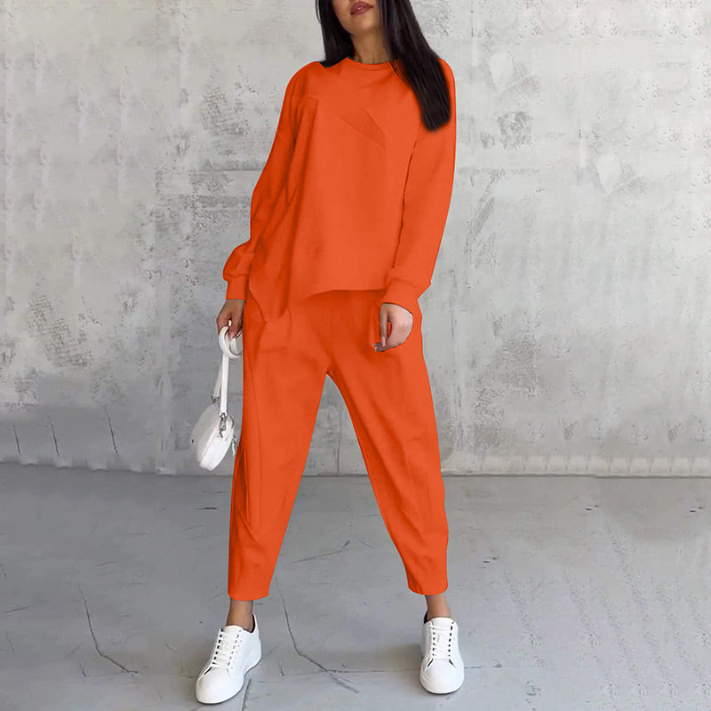 Women Long-Sleeve Irregular Hem Sweatshirts & Pants Set Clearance Sale