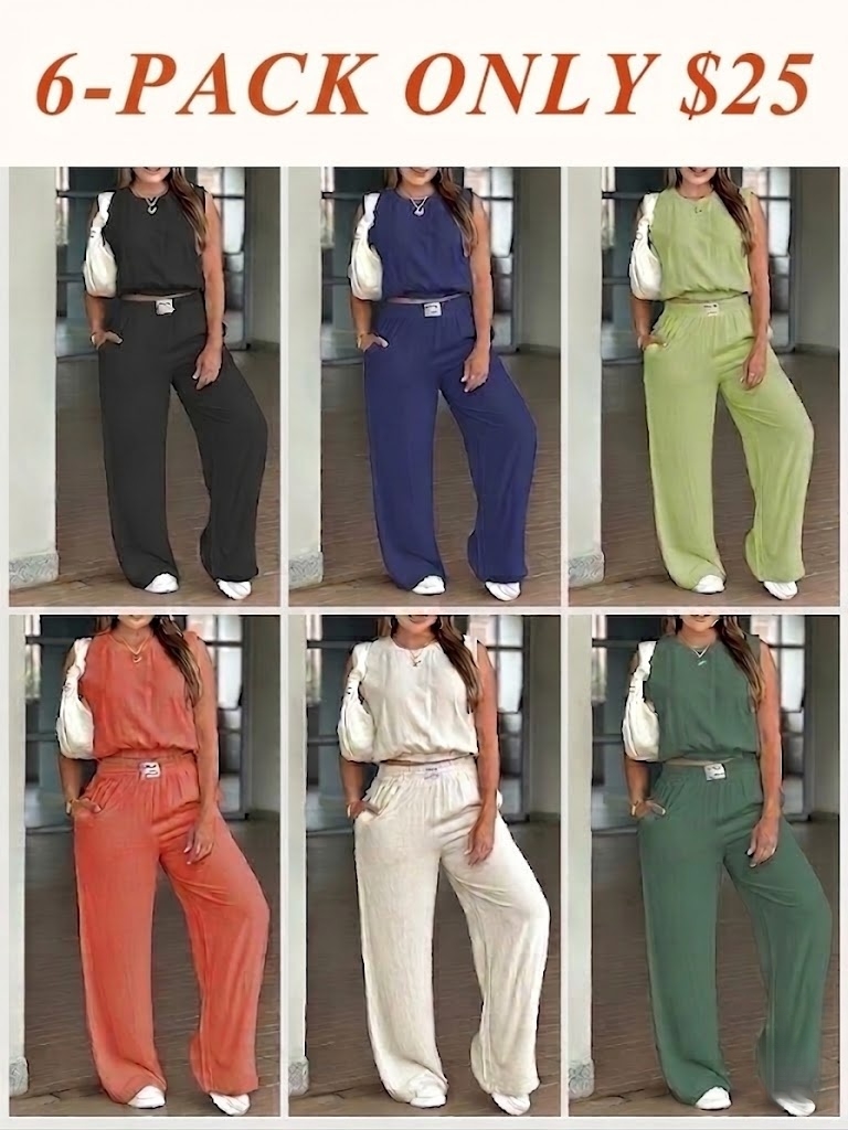 Women's 2-Piece Solid Color Tank Top & Wide Leg Pants Set