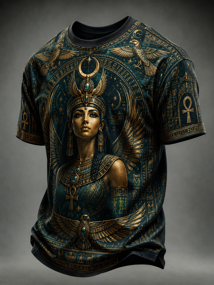 Ancient Egyptian Goddess Shirt – Black Gold Moon Wing Graphic Tee