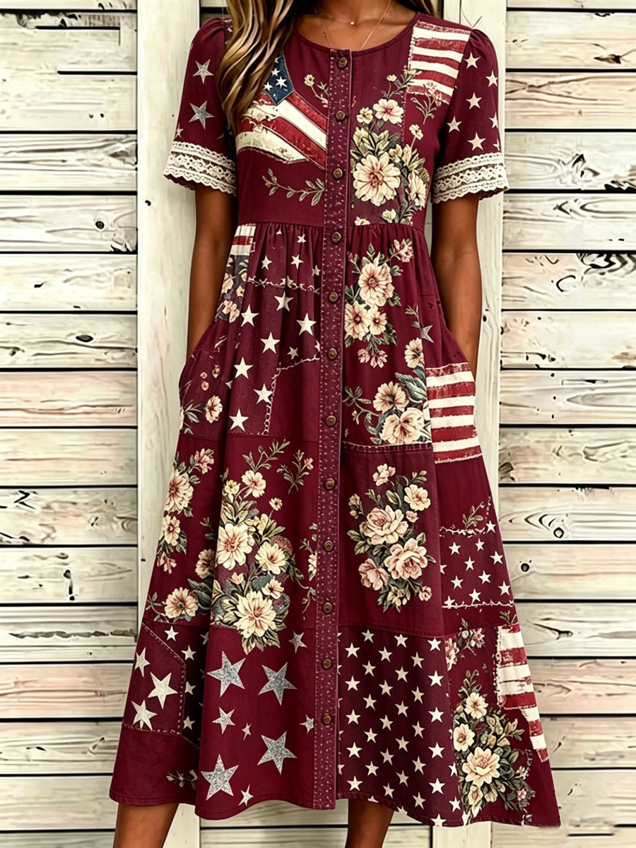 Women'S Casual American Independence Day Print Art Casual Dress