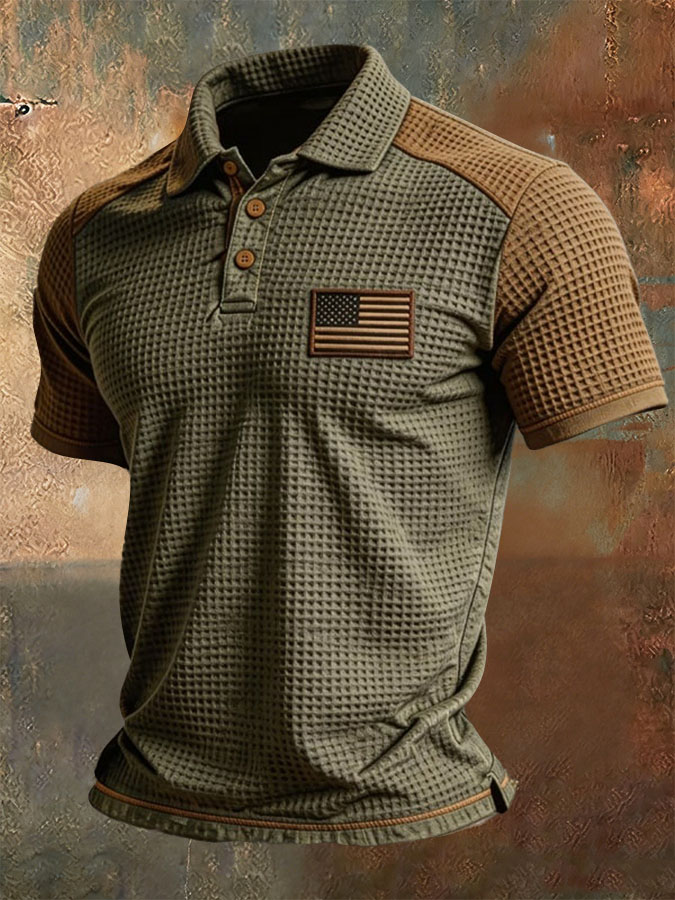 Men's casual American Independence Day printed celebration short sleeved polo shirt