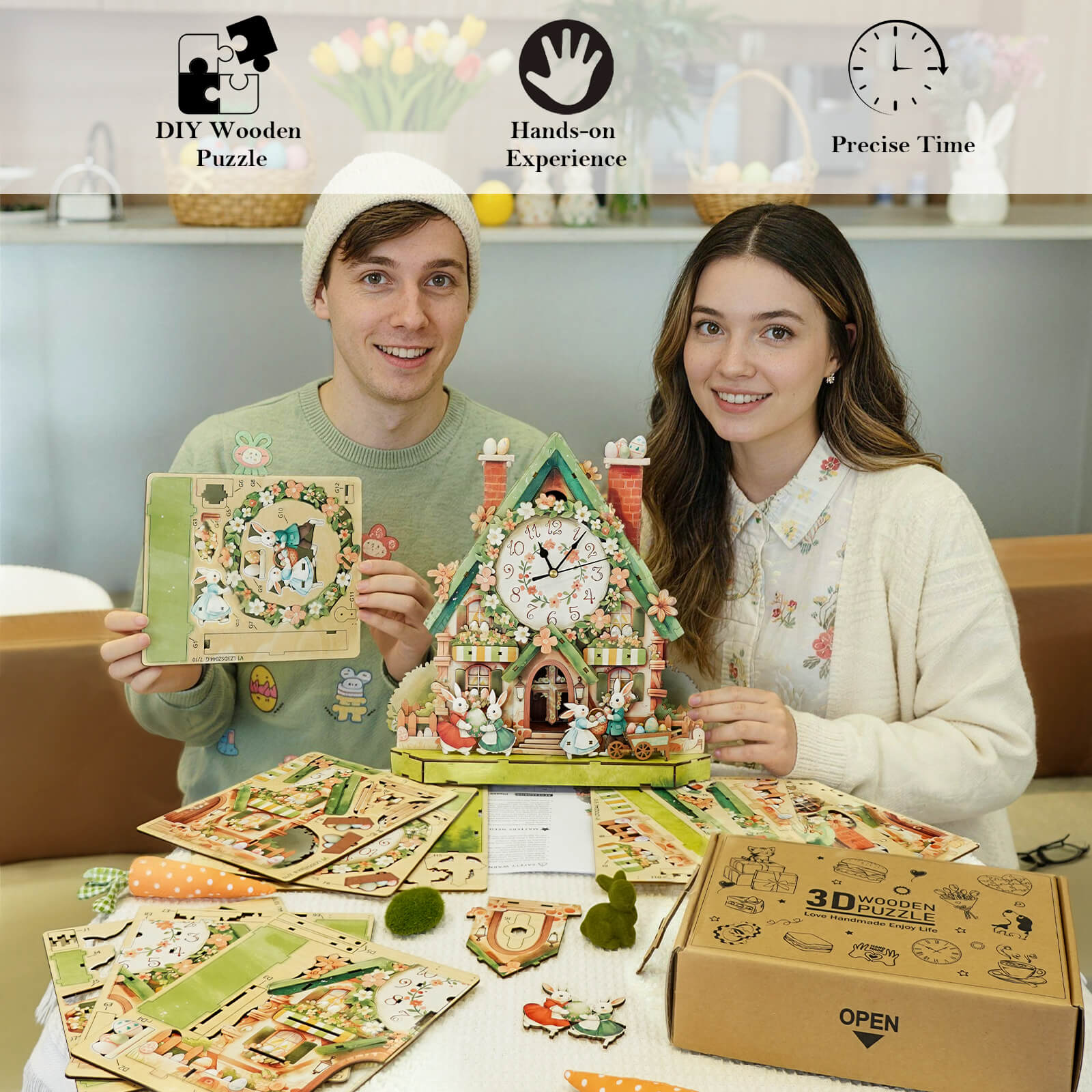 Easter Egg HutDIY Wooden Clock, 3D Puzzle Craft Kit