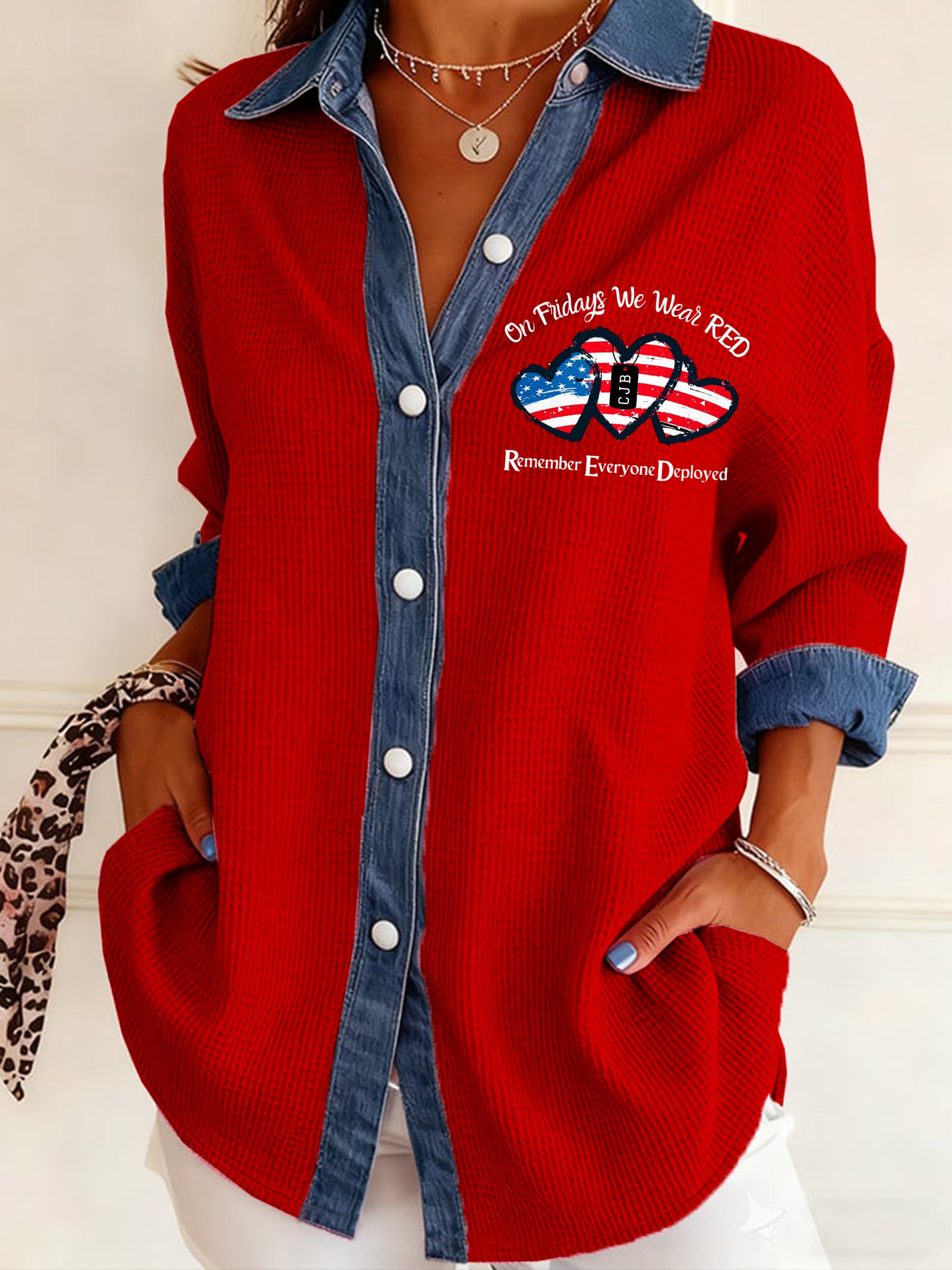 Women's Vintage Red Friday Patchwork Blouse