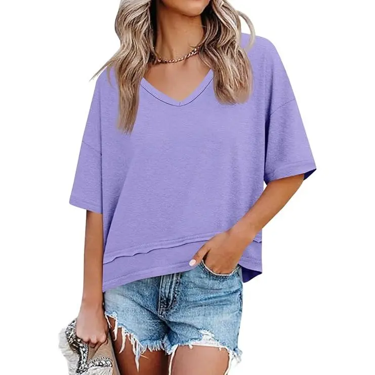 Cicy Bell Women's Summer V-Neck T-Shirt — Premium Blend Fabric, Slimming V-Neck Design
