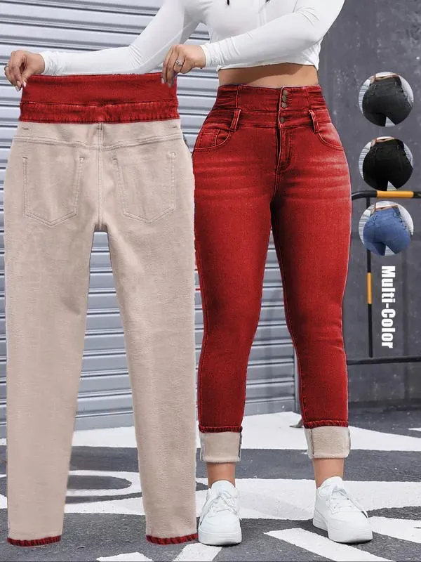 🔥Last Day 89% OFF🔥Women's High Elasticity Fleece Lined Thick Denim Jeans