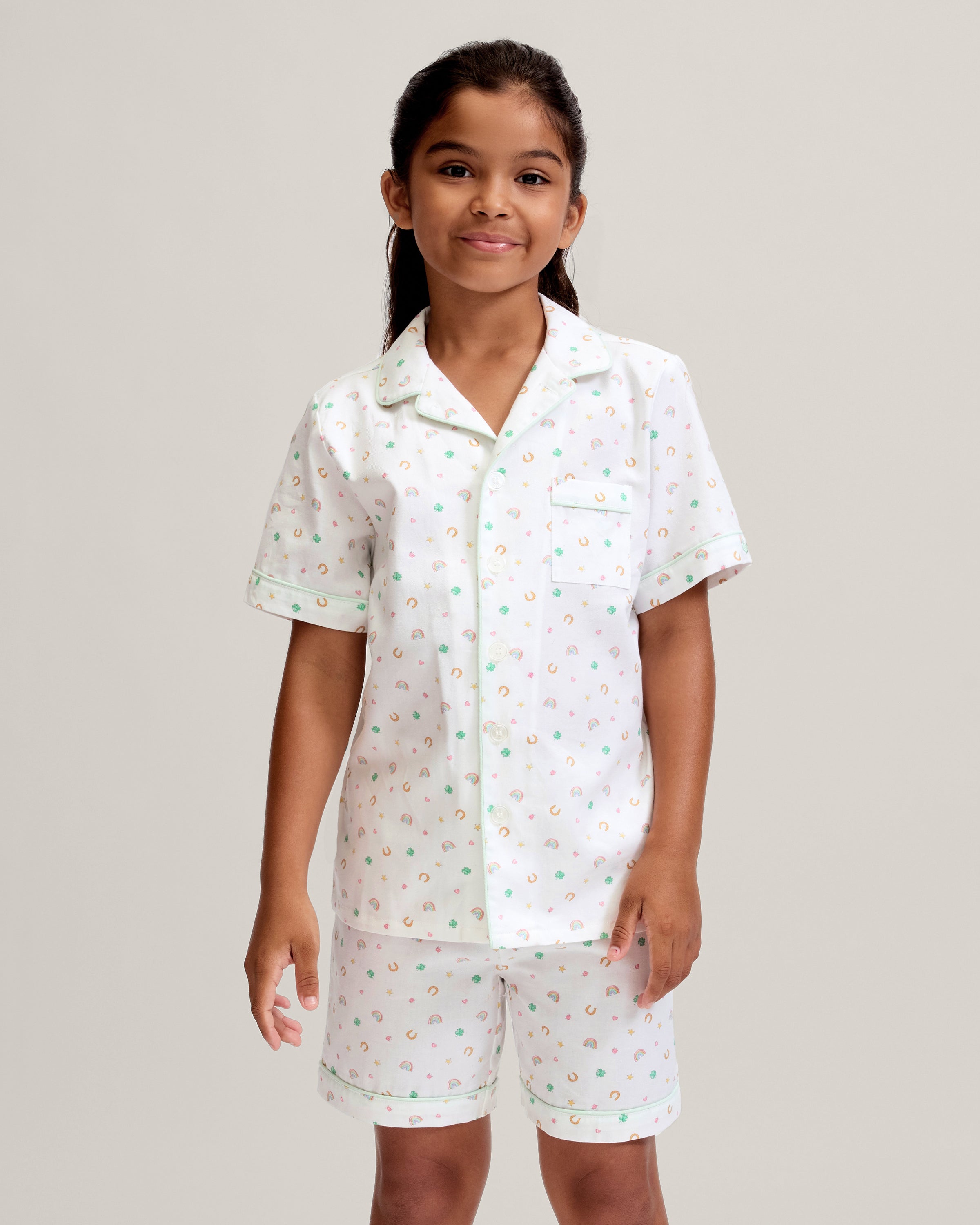 Kid's Twill Pajama Short Set in Good Luck Charms