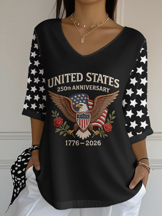 Women's Independence Day 250th Anniversary Printed Short Sleeves