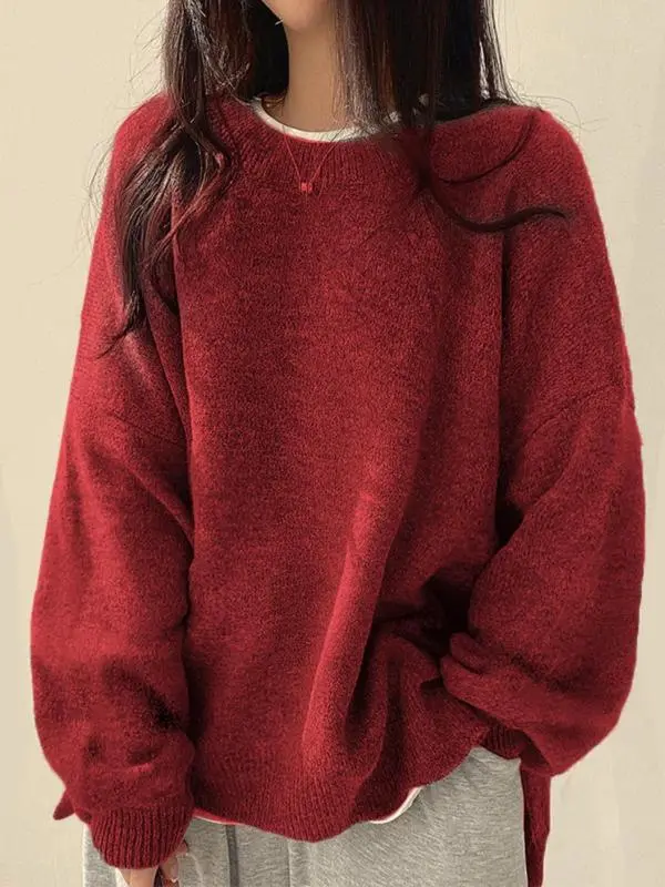 Women's Drop Shoulder Split Hem Sweater