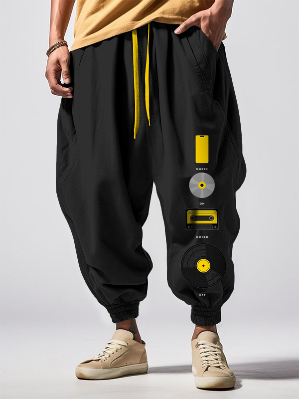 Men's Music On World Off Music Art Print Loose Drawstring Waist Sweatpants