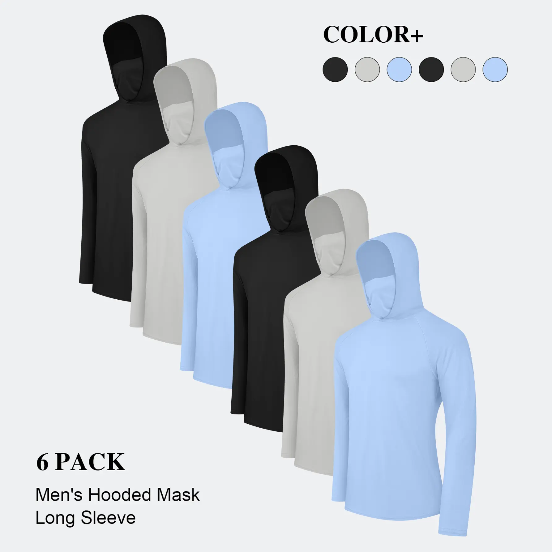 6 Pack Men's Casual Hoodie Pullovers Multicolored Long Sleeve Lightweight UPF Sun Protection