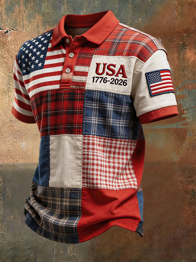 Men's casual American Independence Day printed celebration short sleeved polo shirt