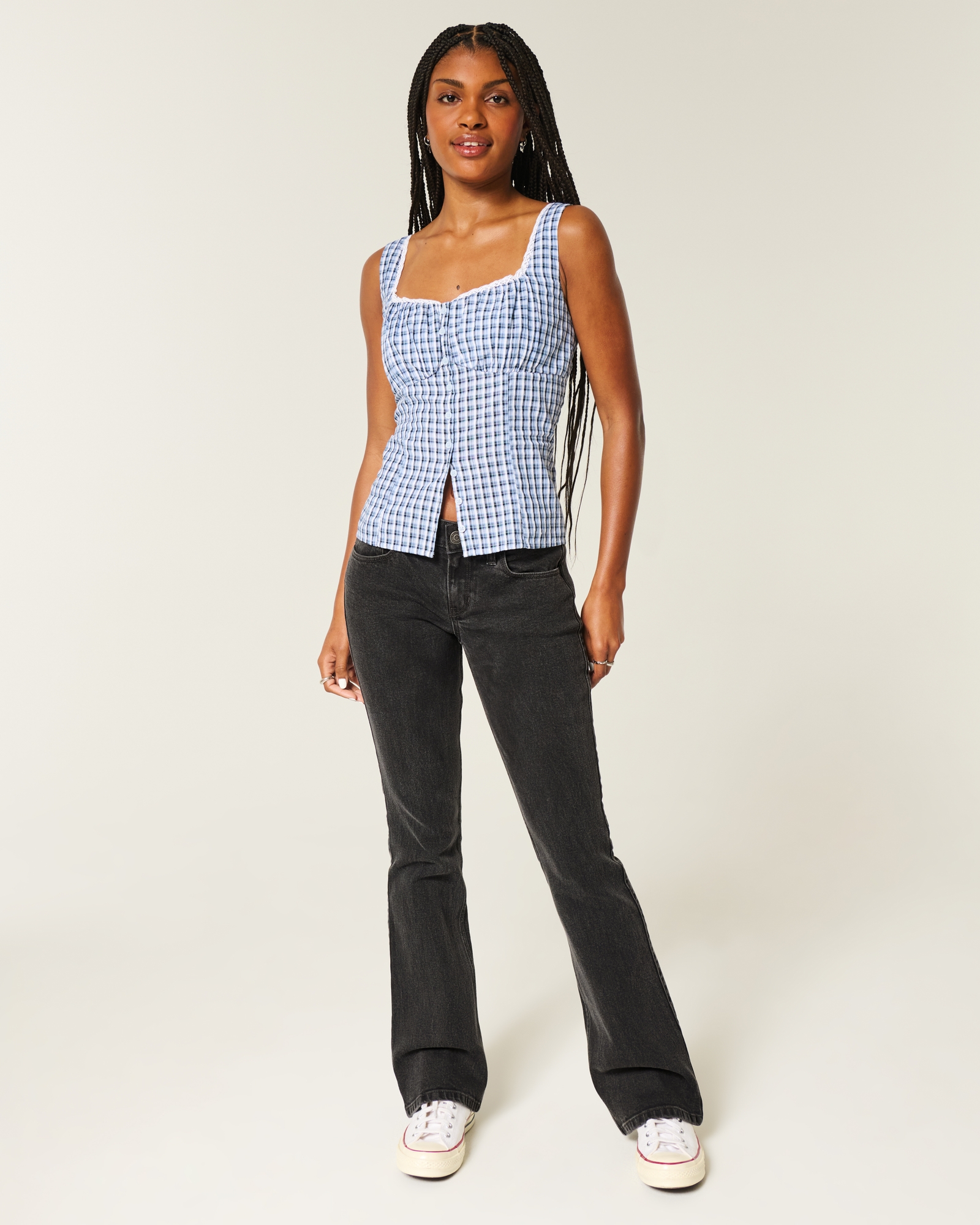 Low-Rise Dark Wash Embroidered Bootcut Jeans