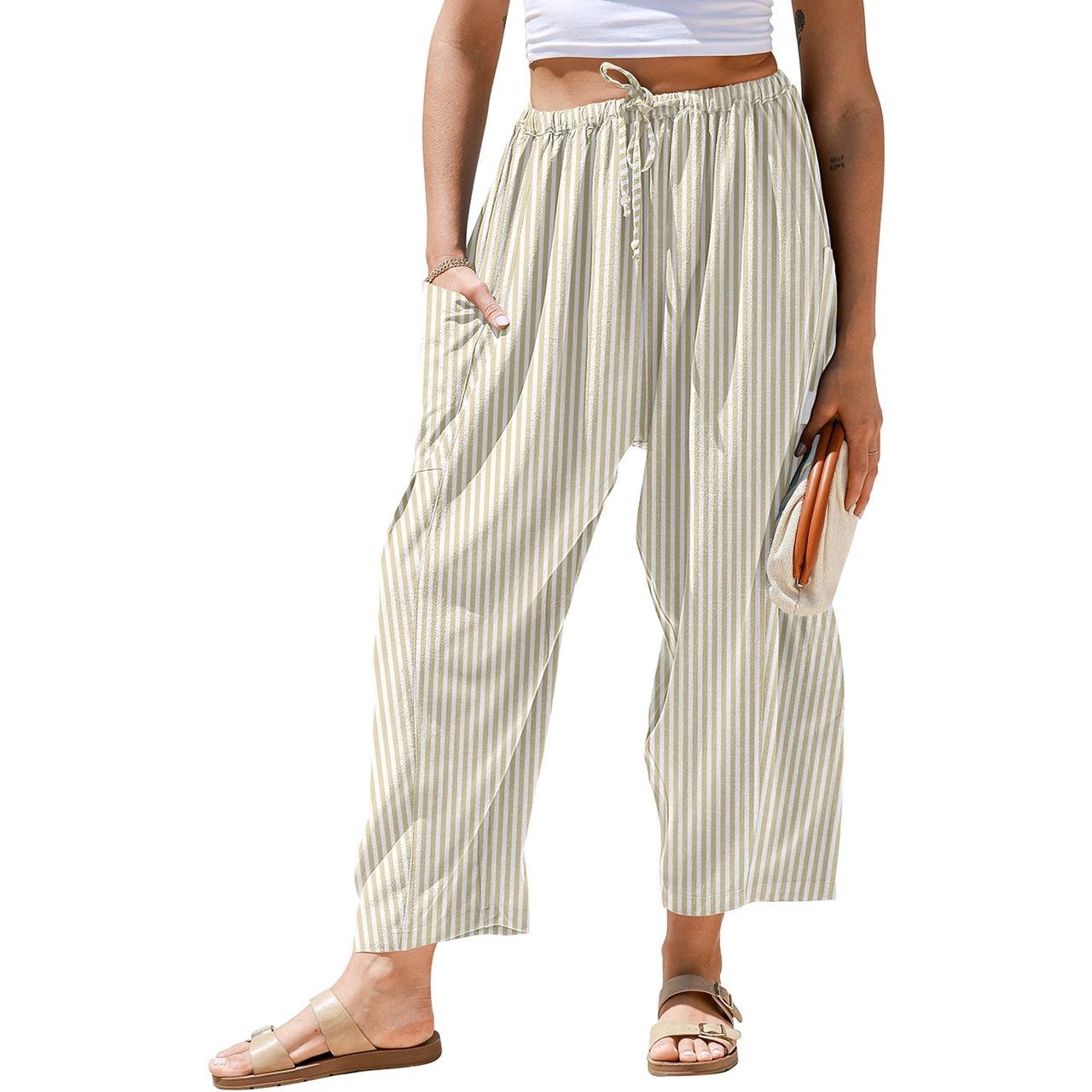 ✨ MAY SALE | Womens Linen Wide Leg Striped Pants -100%Cotton✨
