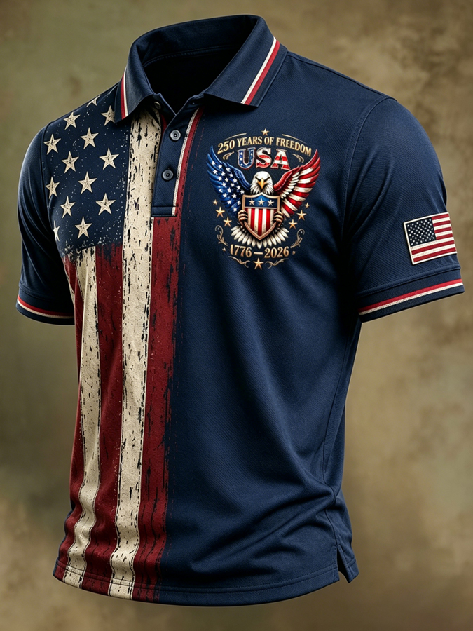Men'S Casual Flag Printed Casual Lapel Shirt