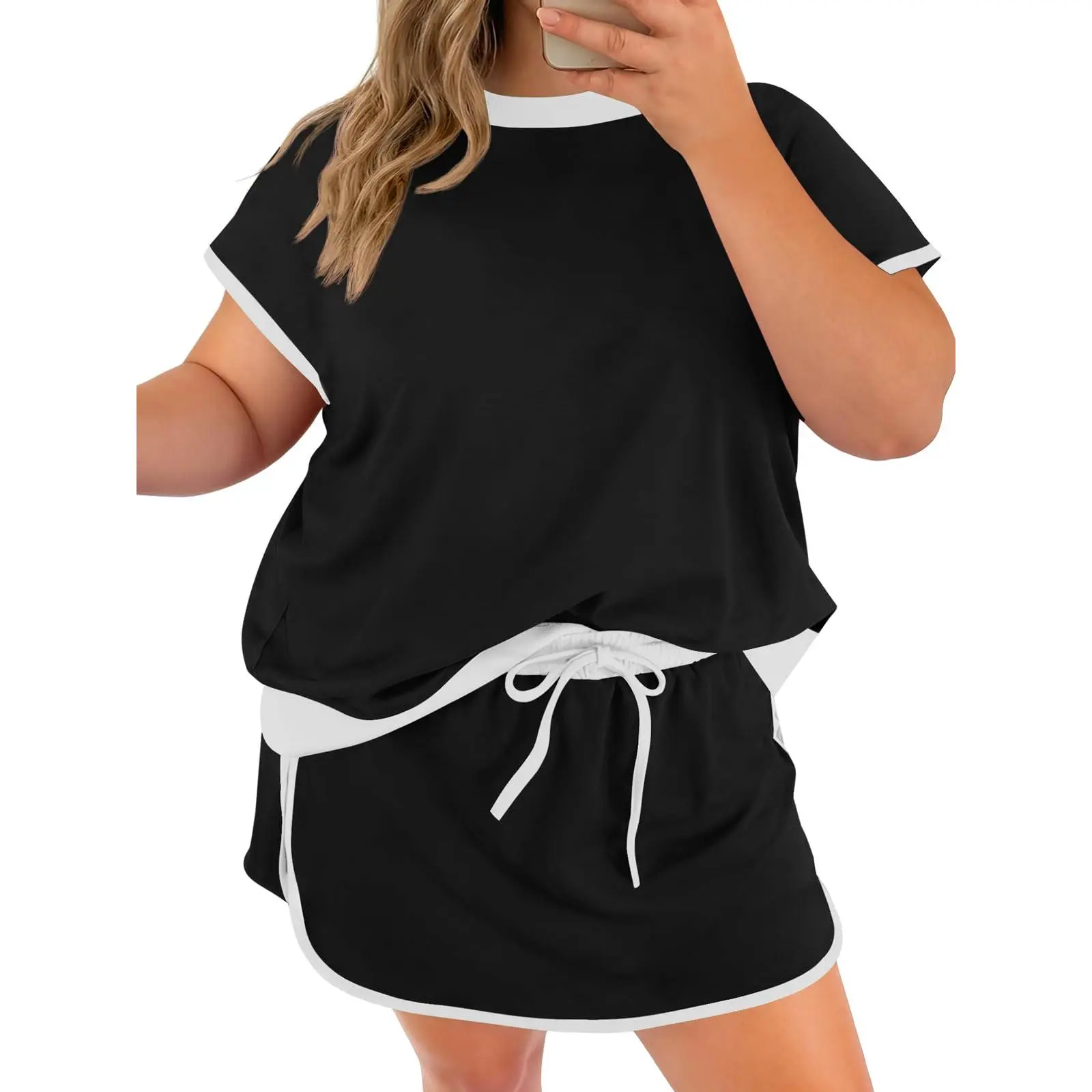 Women's Plus-Size Two-Piece Polyester Shorts Set