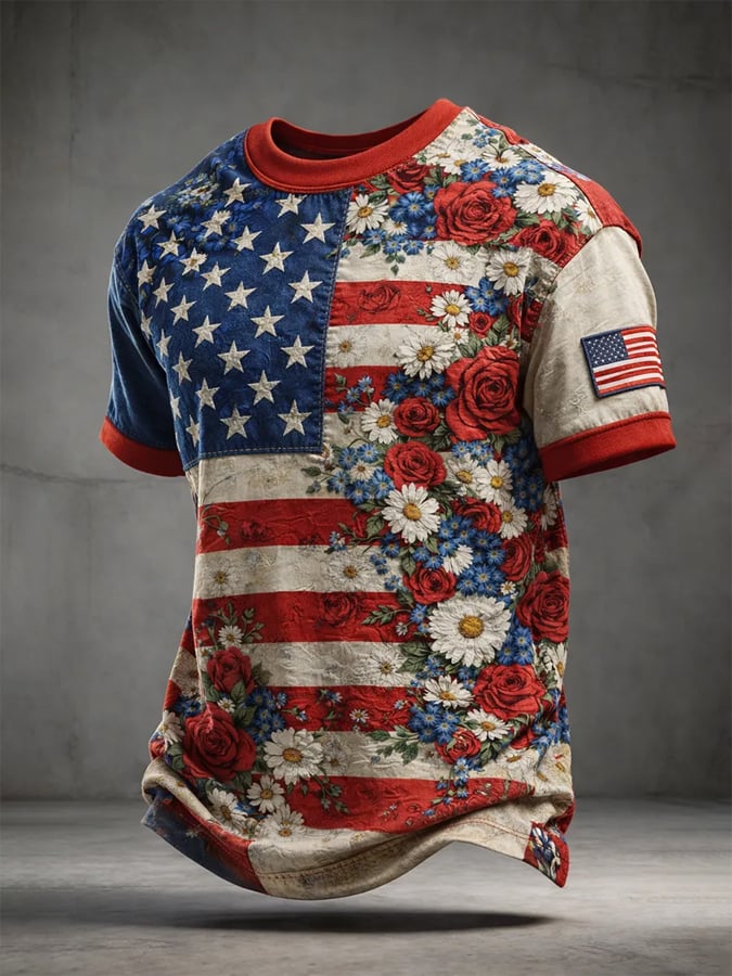 Men's Casual American 250th Anniversary Print Crew Neck Short Sleeve T-Shirt