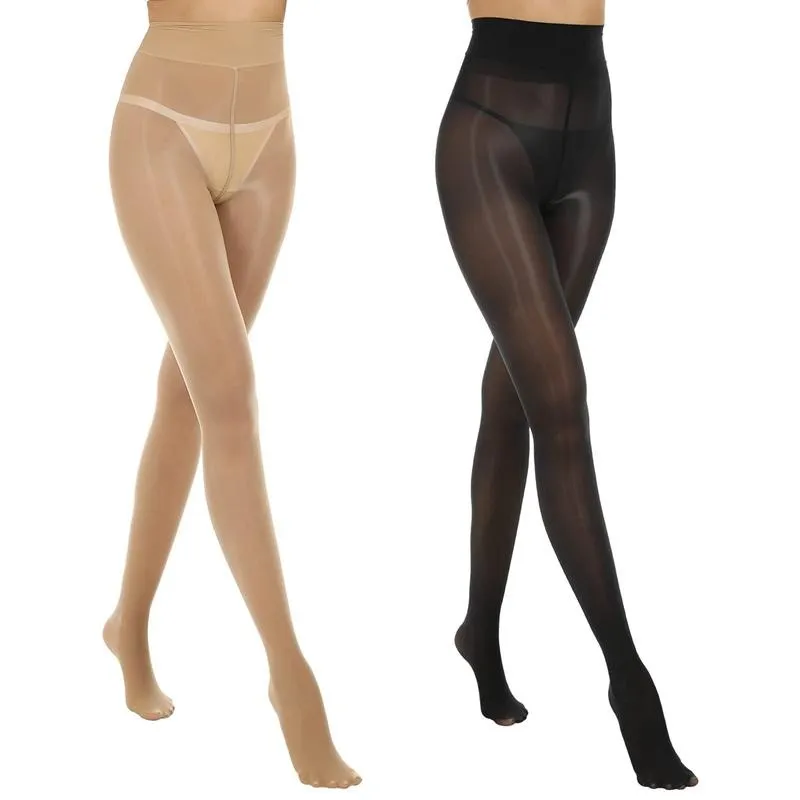 Women's Shiny Sheer Tights High Waist Silk Comfort Stockings Oil Shimmery Nylons Pantyhose Silky Spandex Elastic Dressy Legwear