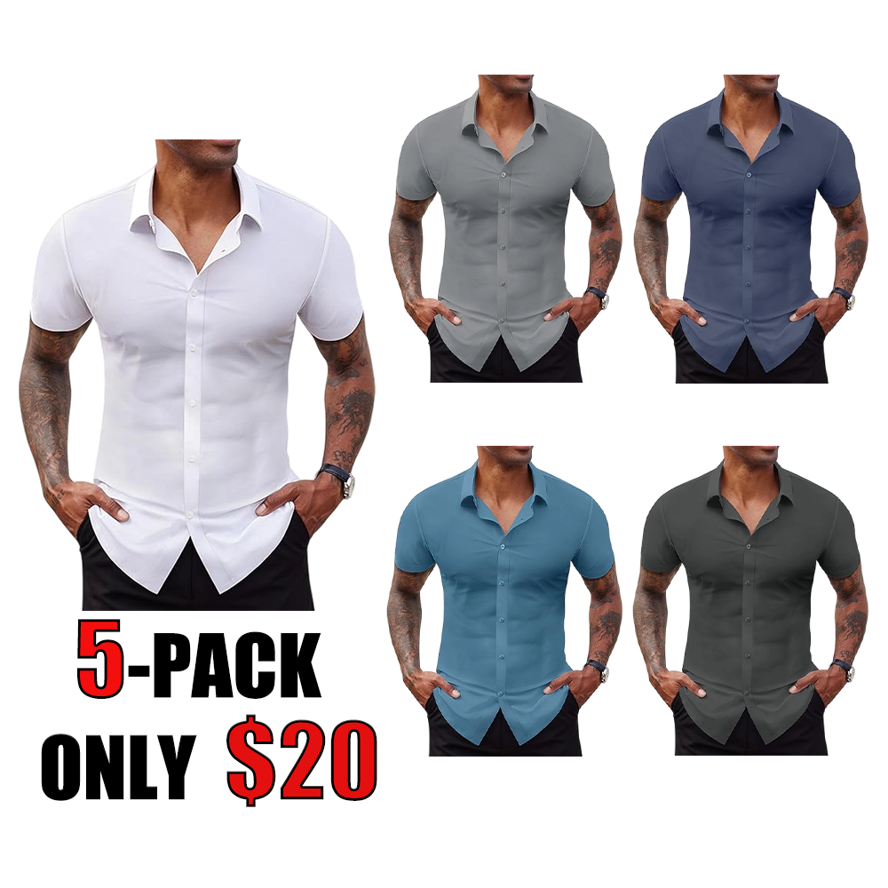 Stretch Dress Shirts for Men Short Sleeve Slim Fit