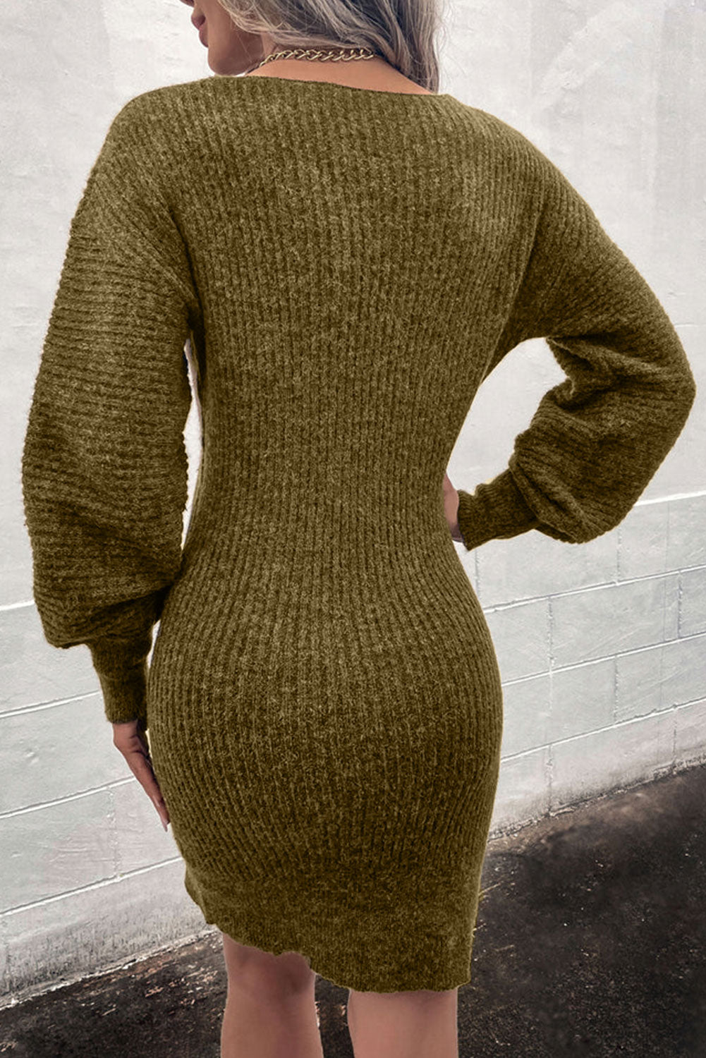 Pink V Neck Bodycon Sweater Dress