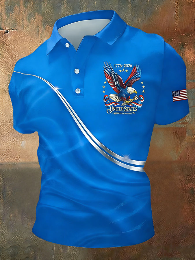 Men'S Casual American Independence Day Printed Celebration Short Sleeved Polo Shirt