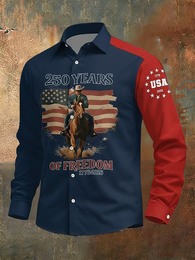 Men's Retro Independence Day Flag Printed Casual Shirt