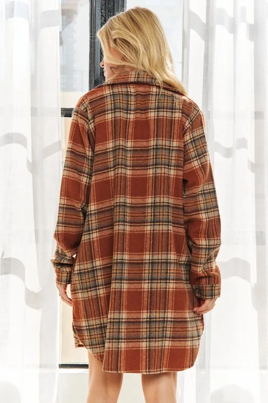 Full Size Button Down Flannel Shacket Plus Size