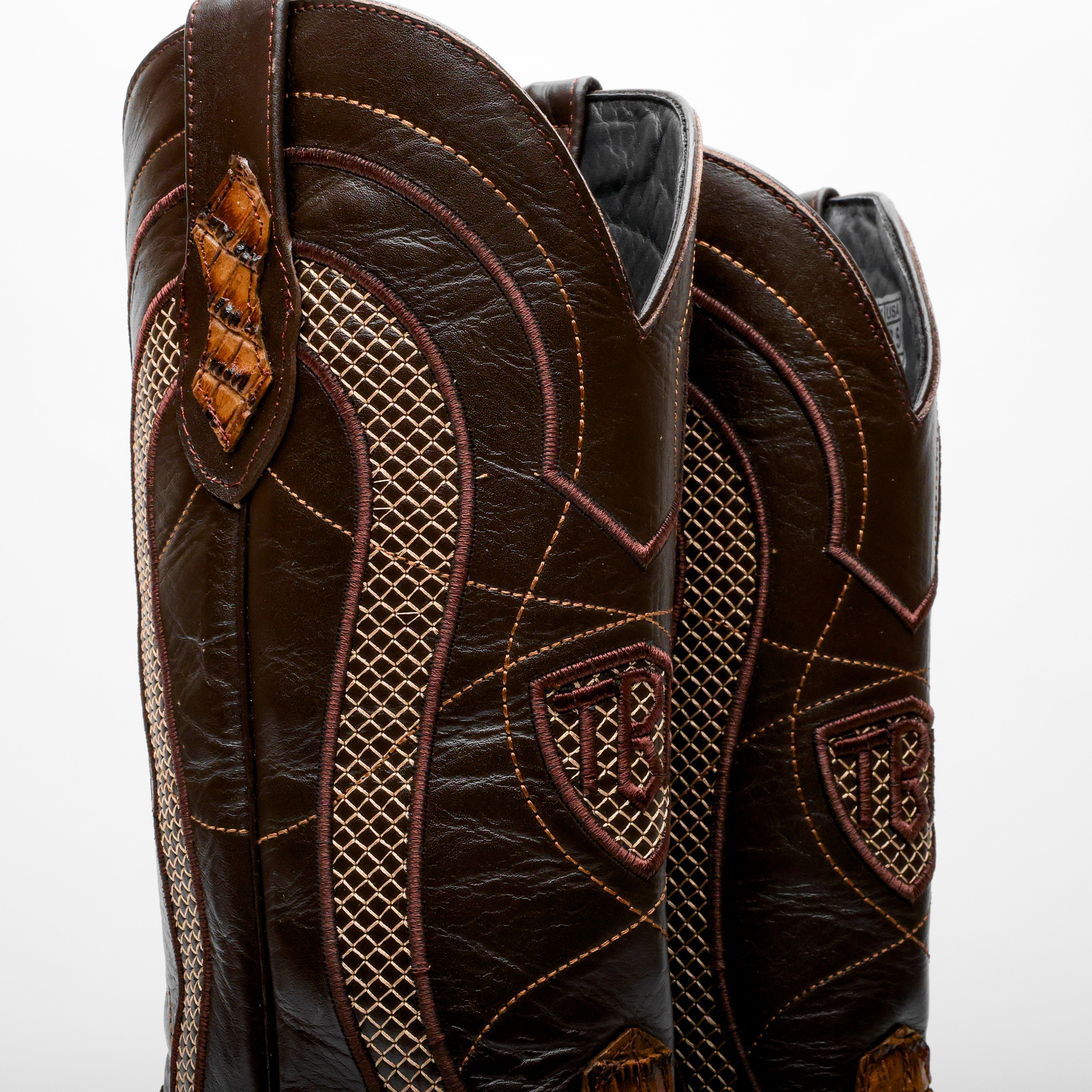 Honey Caiman Belly Leather Boots - Square Toe