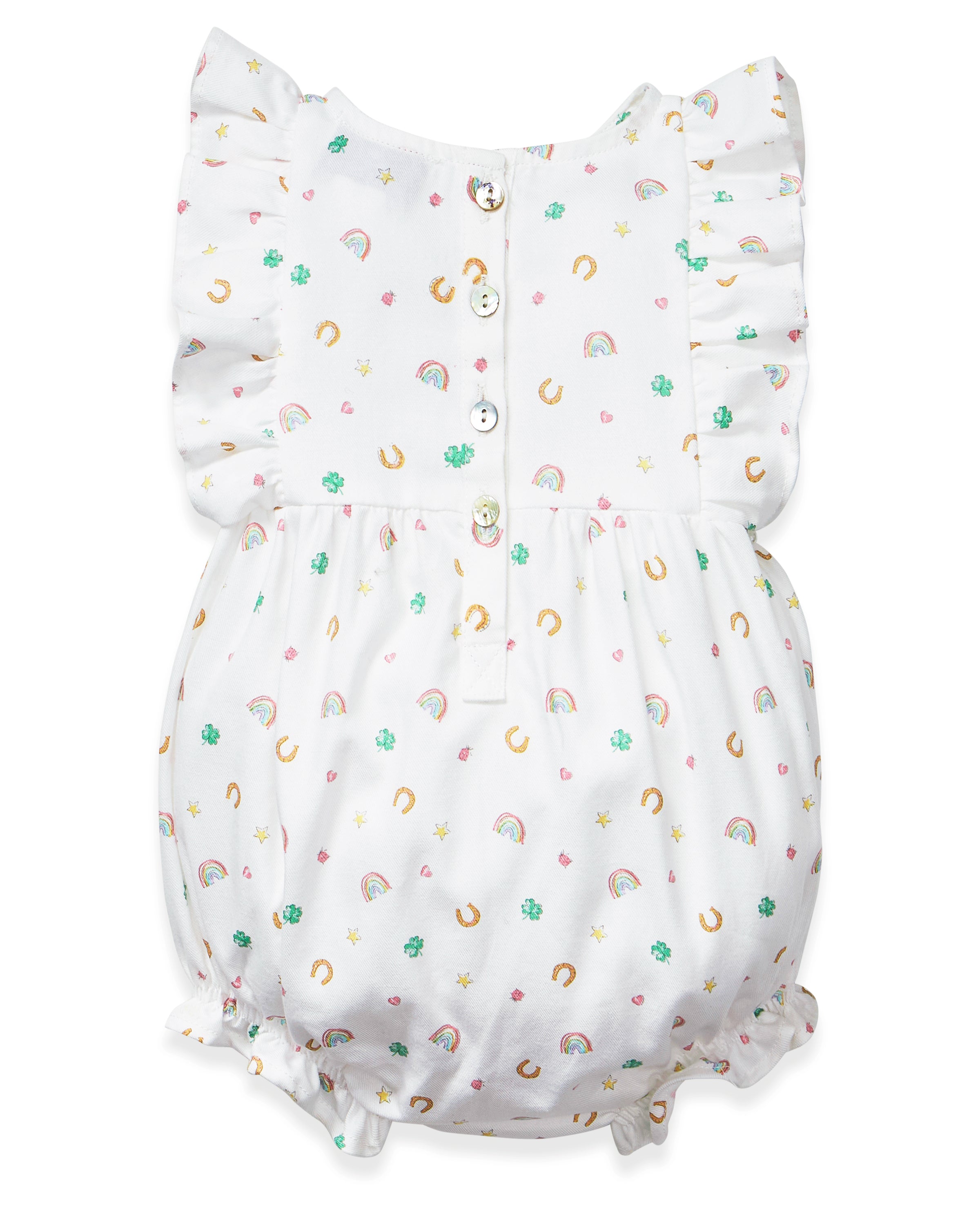 Baby's Twill Ruffled Romper in Good Luck Charms