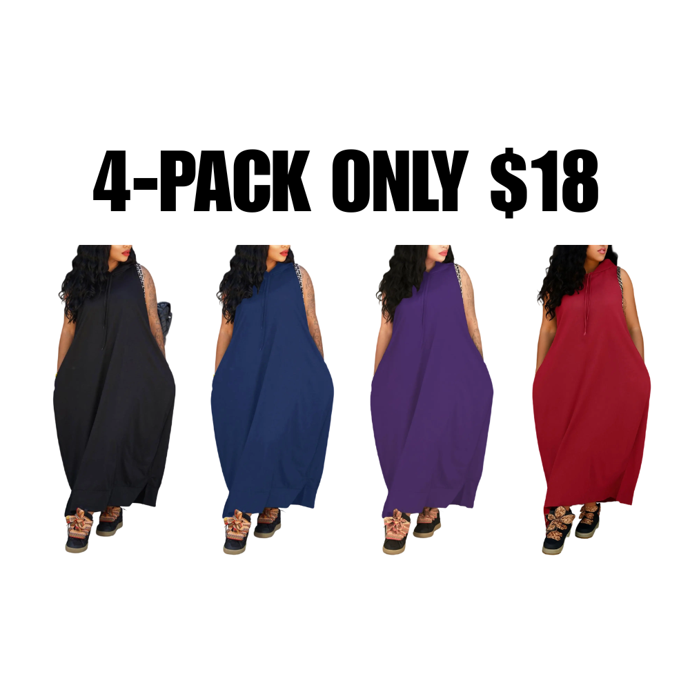 Women's Plain Drawstring Hooded Tank Dress, Casual Basic Pocket Sleeveless Dress