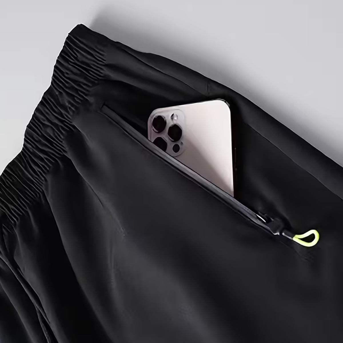 Men's / Unisex Fashion Sports Shorts — Reflective Geometric Print, Drawstring Waist, Side Zip Pockets