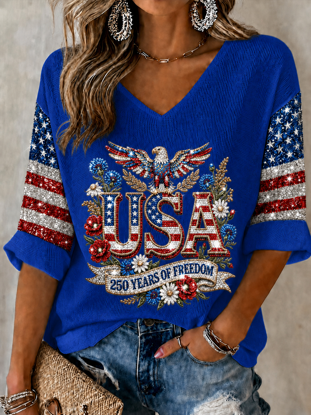Women'S Retro Independence Day Art Printed Casual T-Shirt