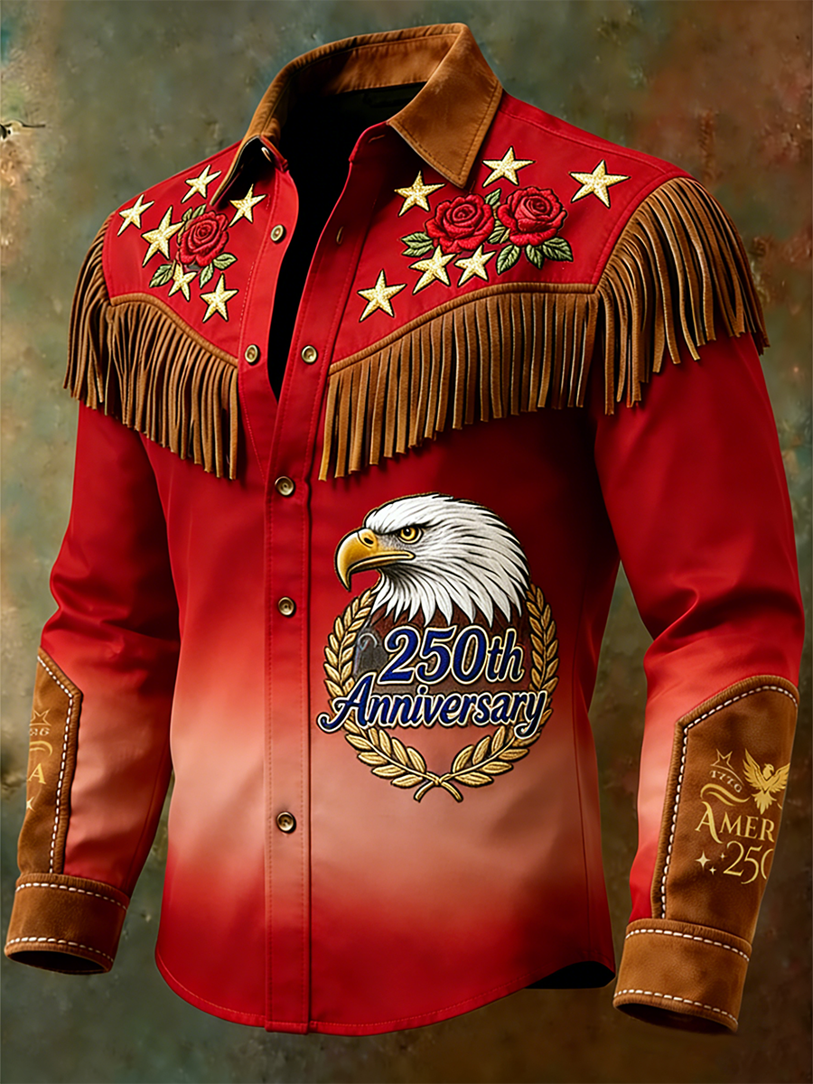Men's 250th Anniversary Bald Eagle Embroidered Fringe Western Shirt