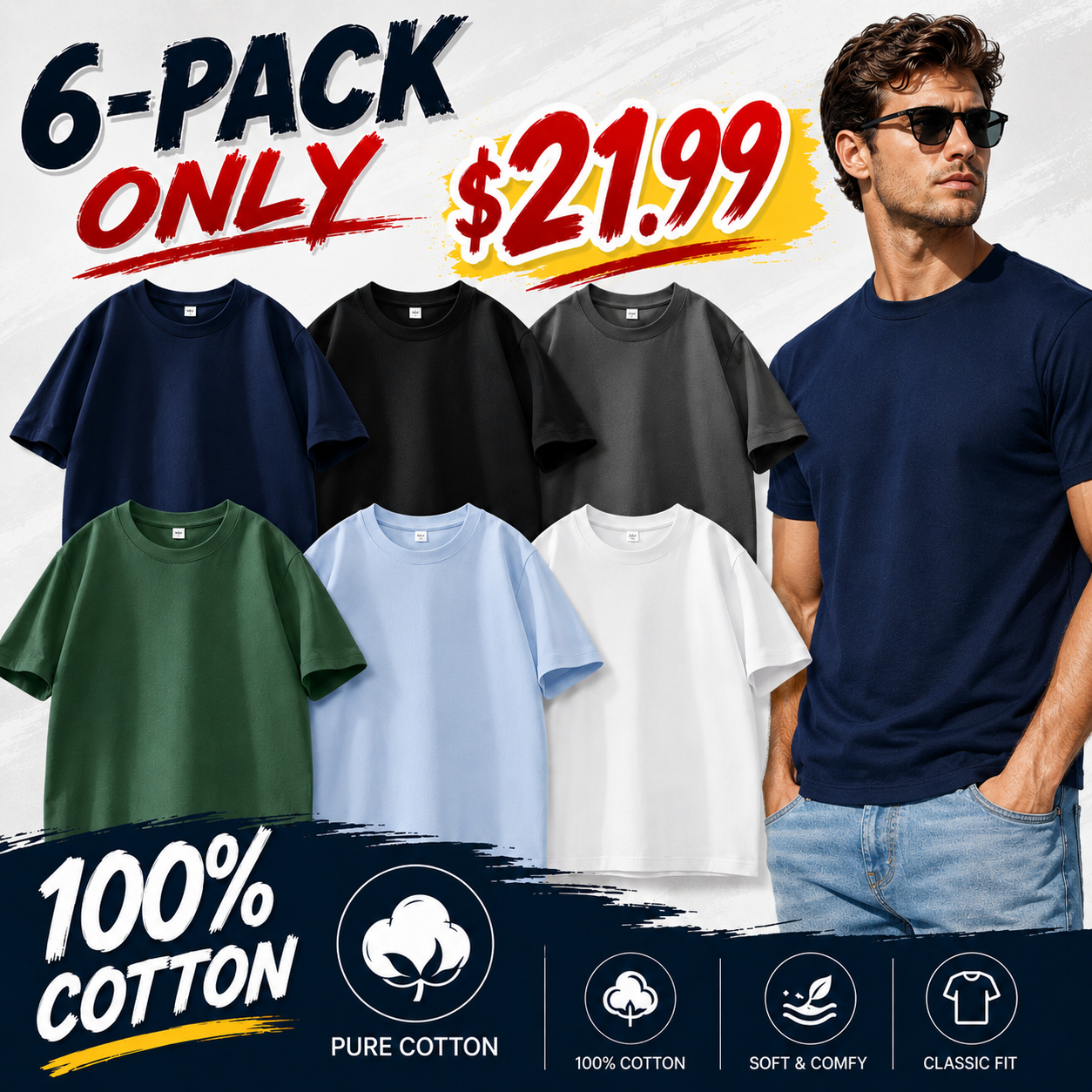 Men's Relaxed-Fit 100% Cotton Crew Neck T-Shirt