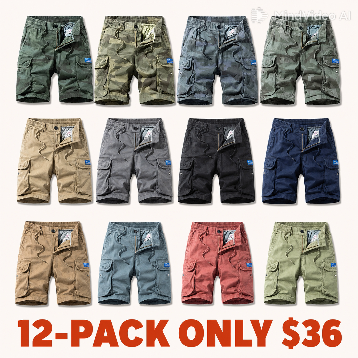 Men's Camouflage Cargo Shorts with Drawstring Elastic Waist