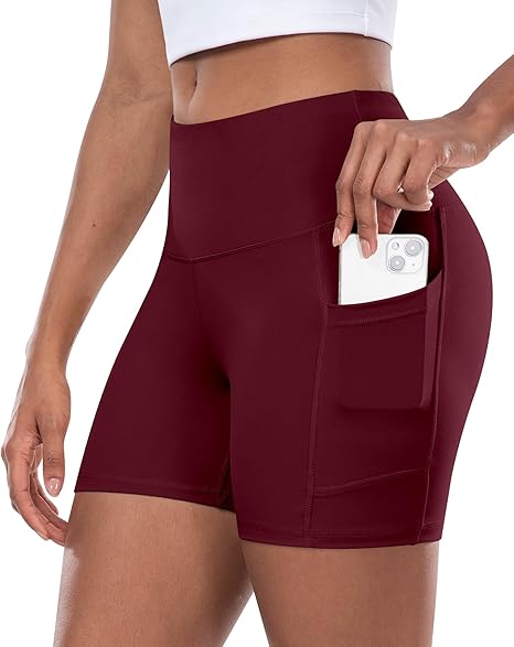 Women's High Waist Yoga Biker Shorts with Pocket