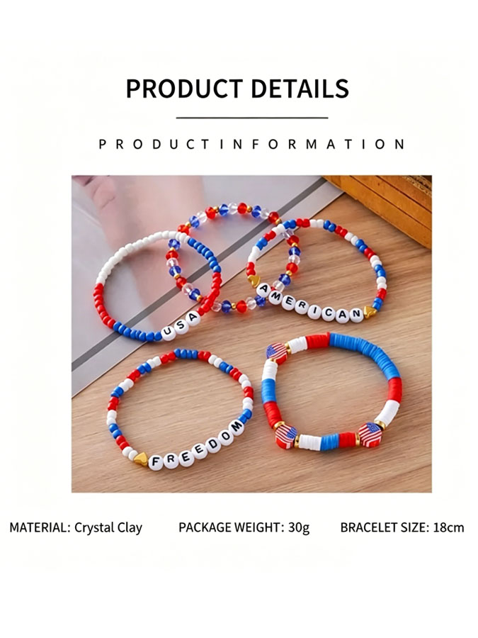 Unisex American Independence Day 250Th Anniversary Commemorative Soft Ceramic Stackable Bracelet Jewelry