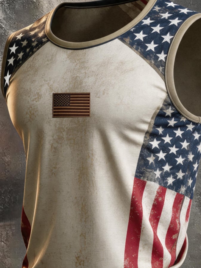 Men's Retro Independence Day Patriot Crew Neck Tank Top