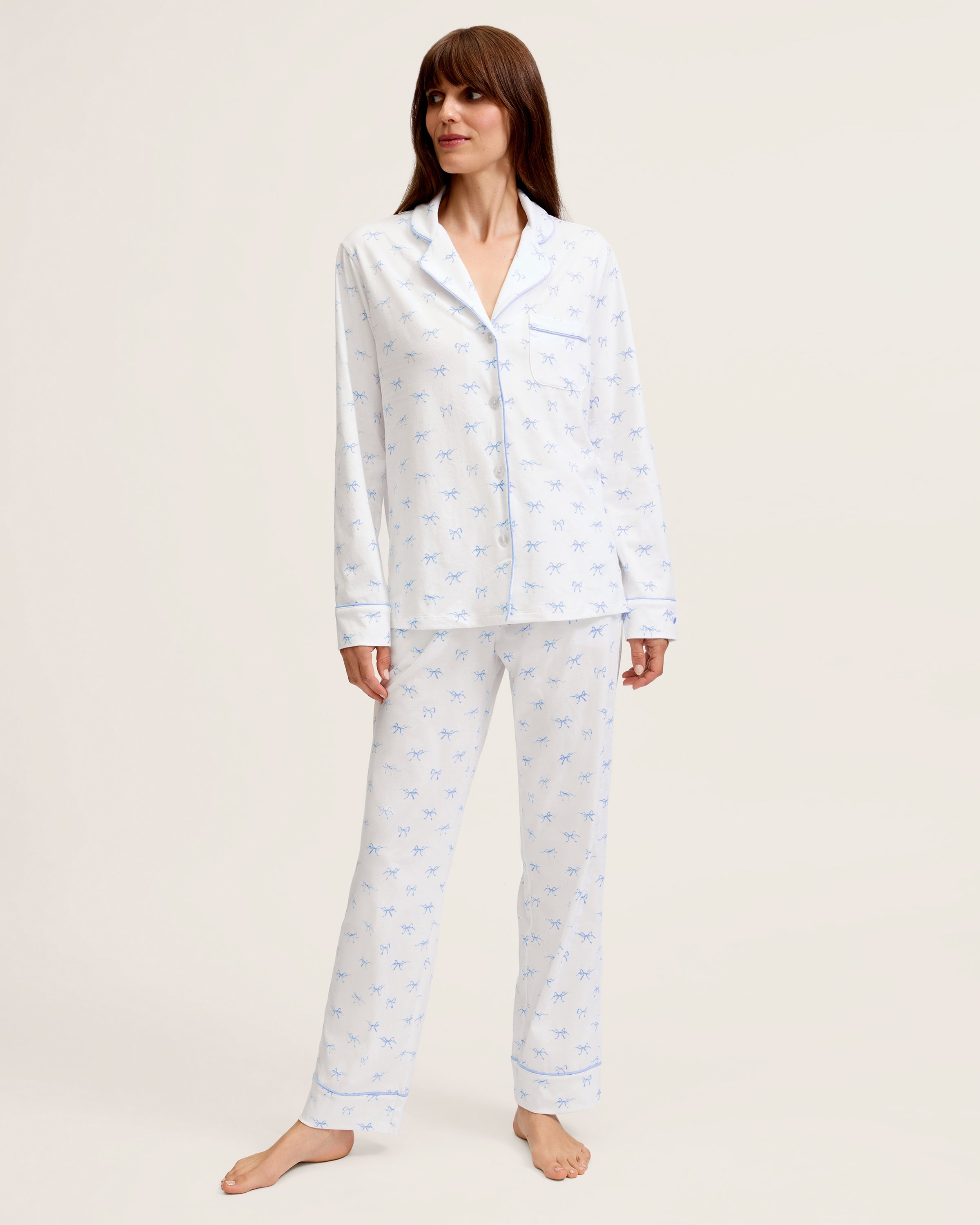Women's Pima Pajama Set in Something Blue Bows