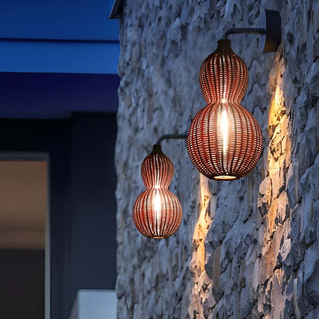Rattan Gourd Waterproof Retro Outdoor Chandelier Porch Lights Wall Lamp